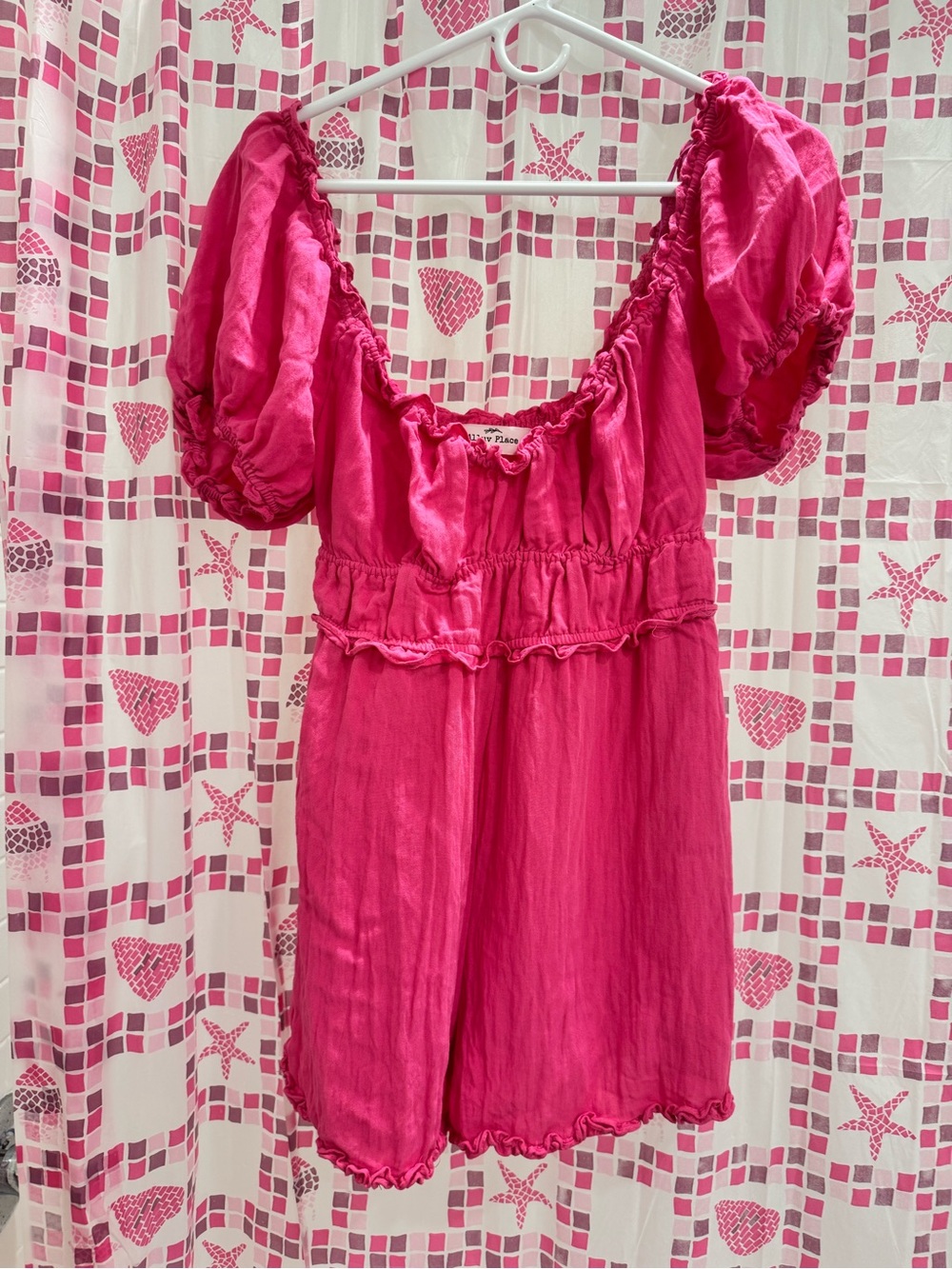 Women’s Hot Pink Puff Sleeve Romper